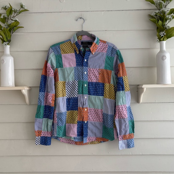 Polo Ralph Lauren Men's Patchwork Seersucker Long Sleeve Button Shirt Size S - Picture 2 of 11